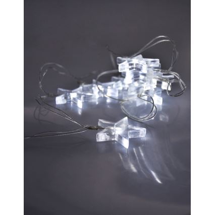 LED Christmas chain 2,5 m 10xLED/2xAA stars white light
