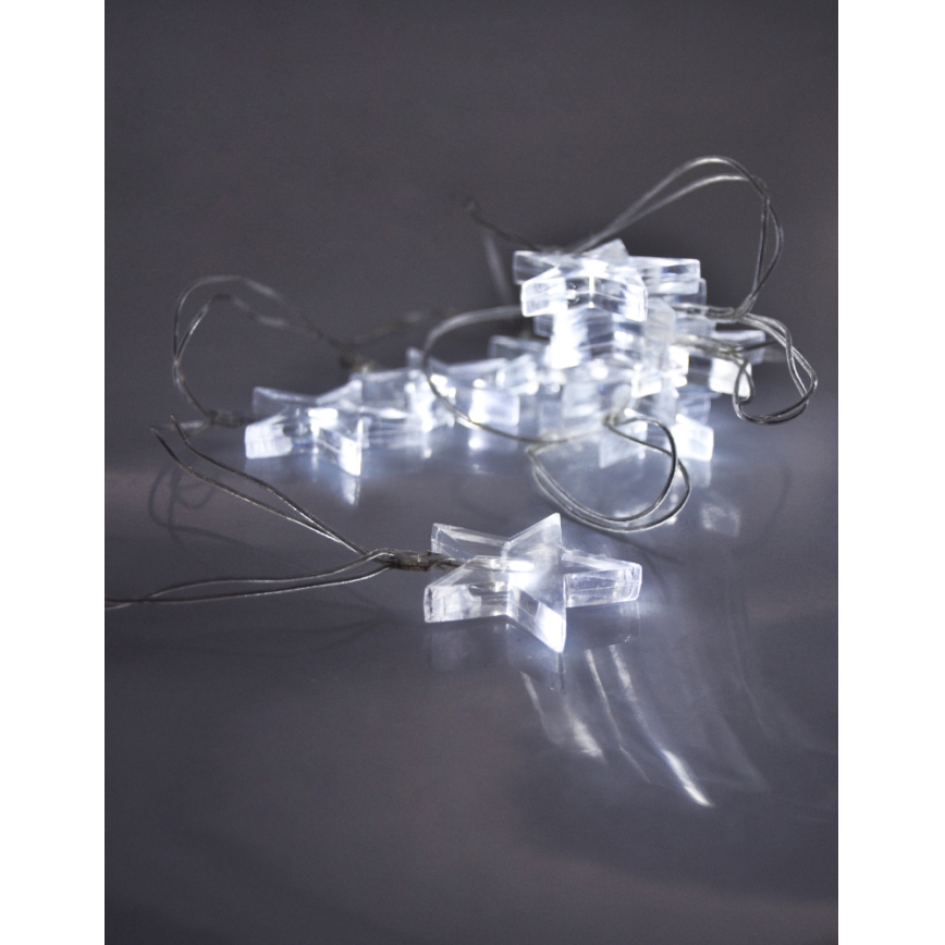 LED Christmas chain 2,5 m 10xLED/2xAA stars white light