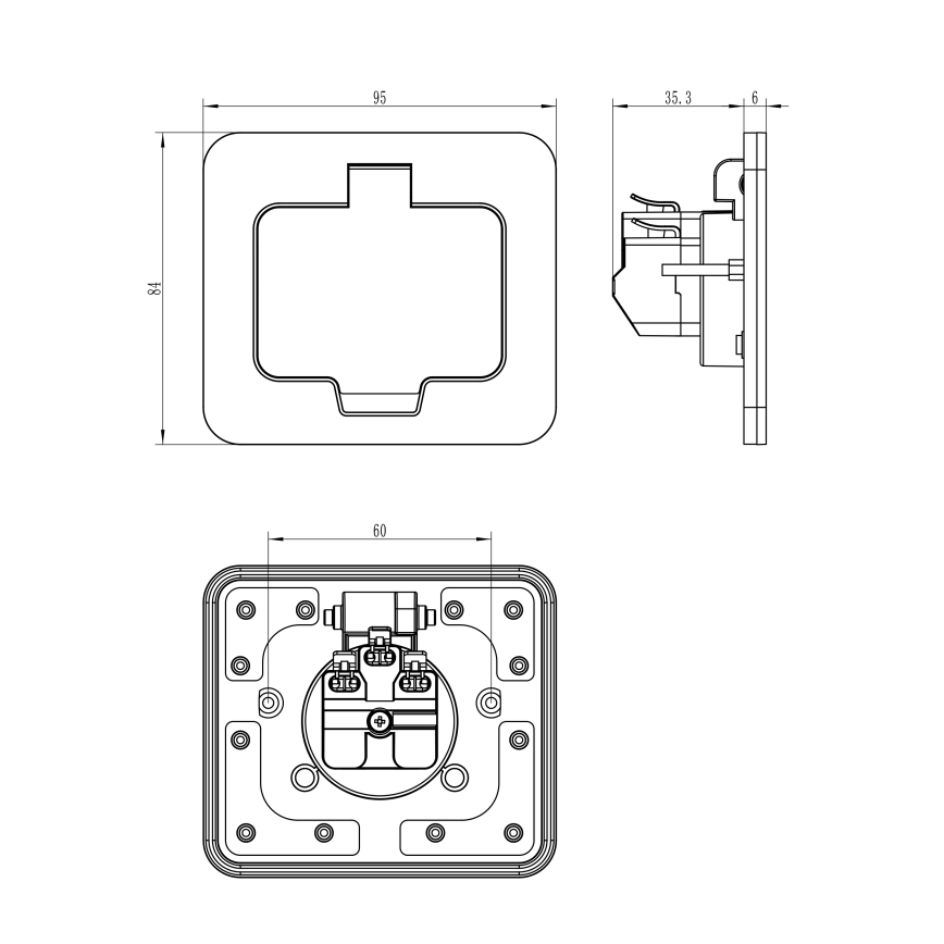 Outdoor built-in floor socket IP55 angular
