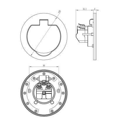 Outdoor built-in floor socket IP55 round