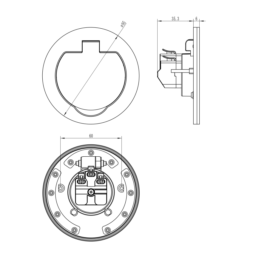 Outdoor built-in floor socket IP55 round
