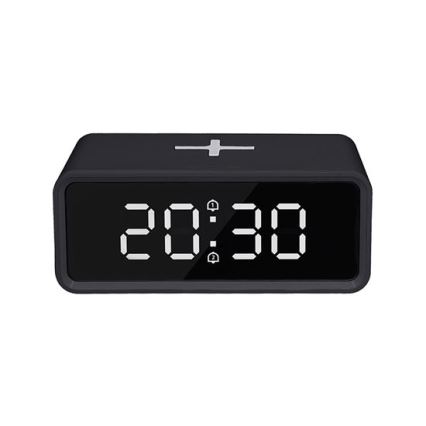 Digital Clock with Built-in Qi Wireless Charger, 230V/CR2032, Black