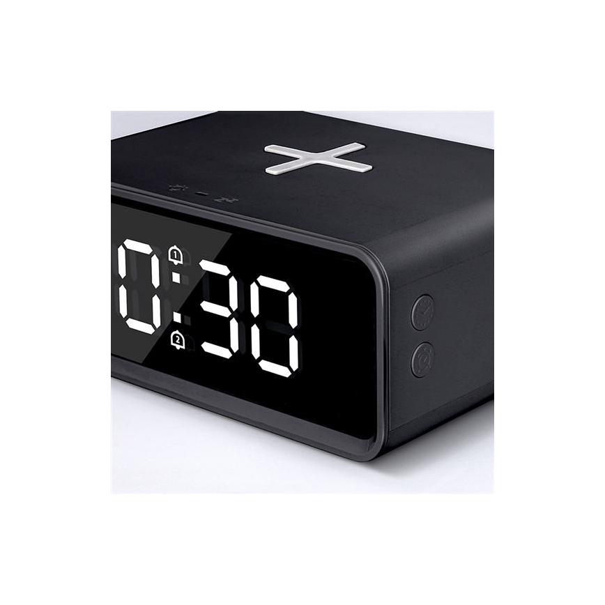 Digital Clock with Built-in Qi Wireless Charger, 230V/CR2032, Black