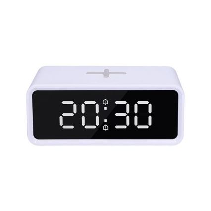 Digital Clock with Qi Wireless Charger, 230V/CR2032, White