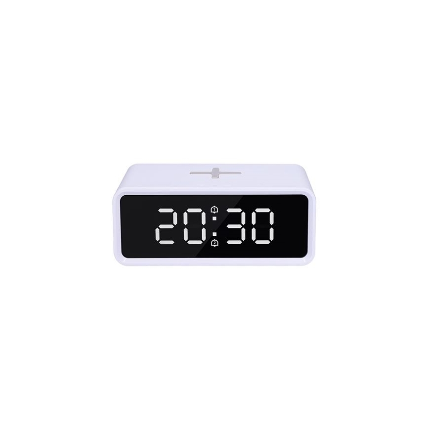 Digital Clock with Qi Wireless Charger, 230V/CR2032, White