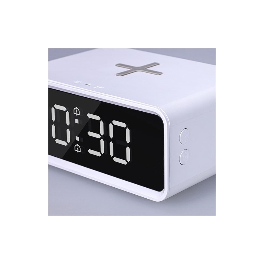 Digital Clock with Qi Wireless Charger, 230V/CR2032, White