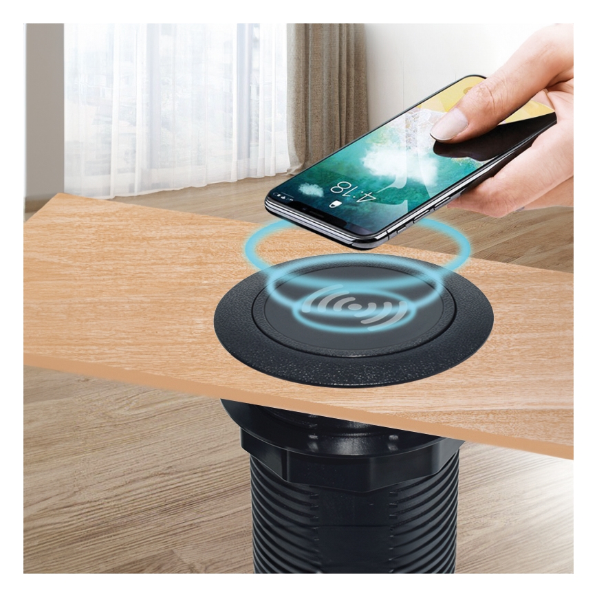 Built-in wireless charger + USB A+C black