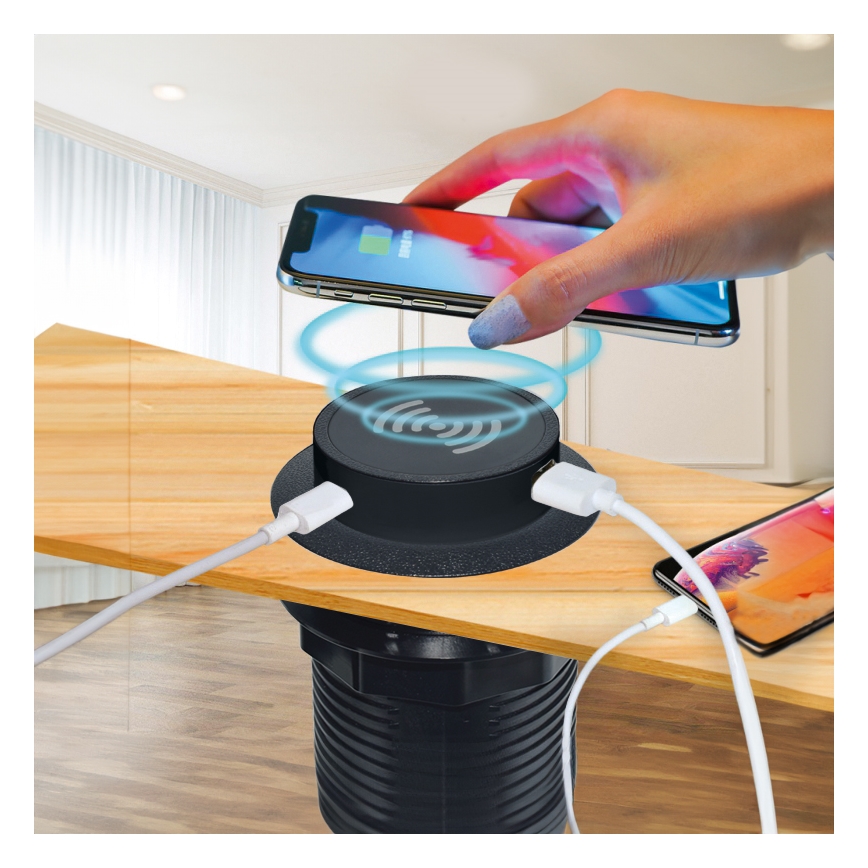 Built-in wireless charger + USB A+C black