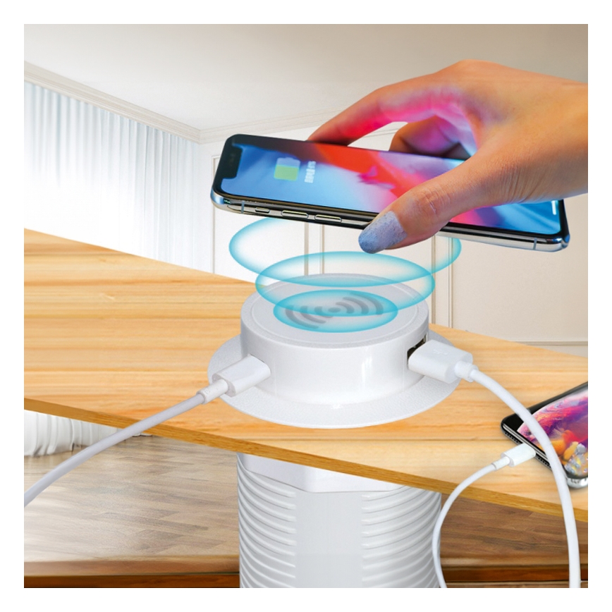 Built-in wireless charger + USB A+C white