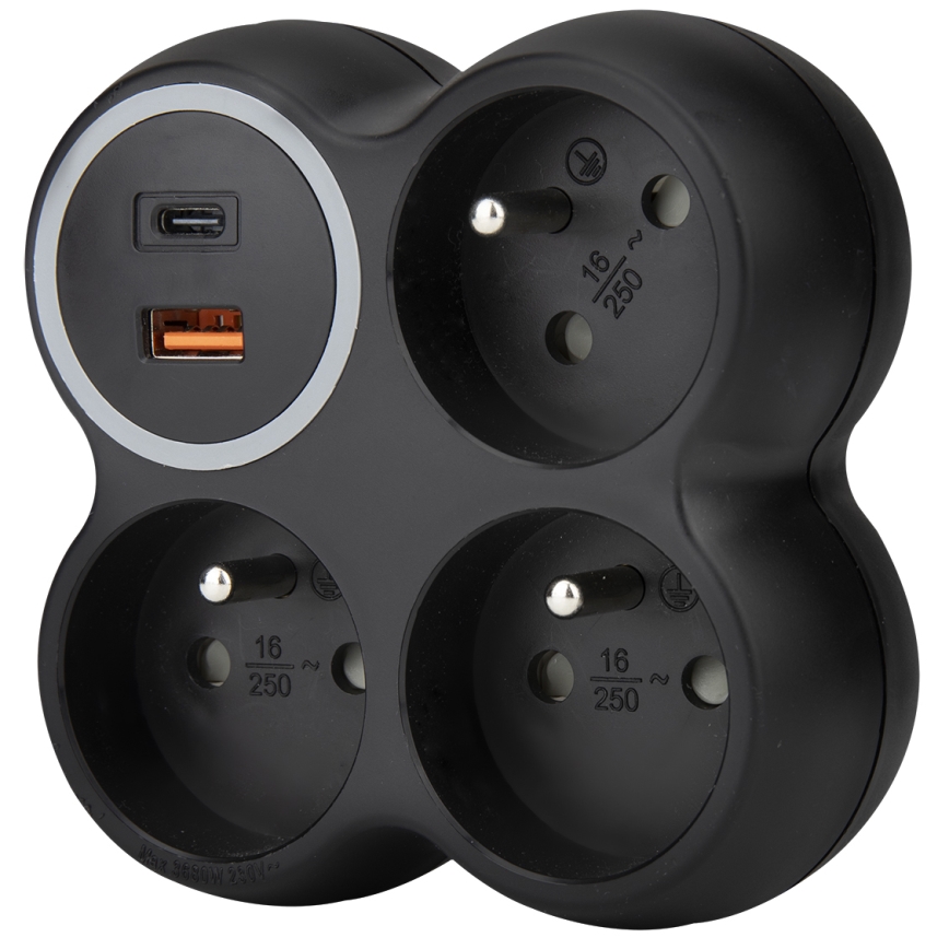 3-Outlet 15A Power Strip with USB-A and USB-C, Black