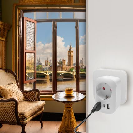 UK 230V Travel Adapter with 2x USB-A + 1x USB-C