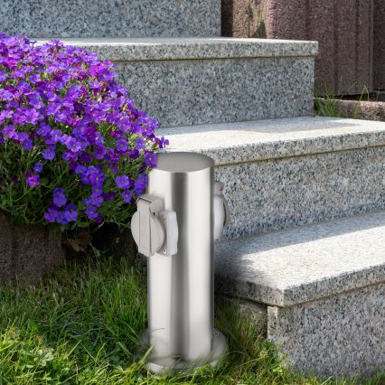 Outdoor socket column 2Z 230V IP44 matte chrome round