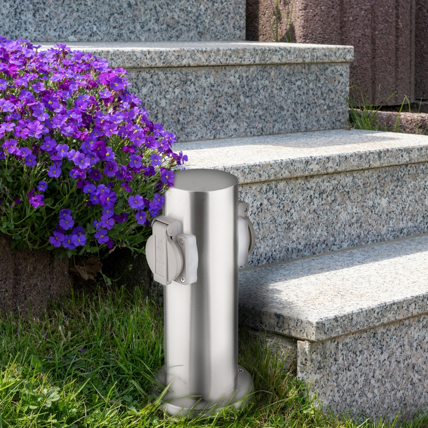 Outdoor socket column 2Z 230V IP44 matte chrome round