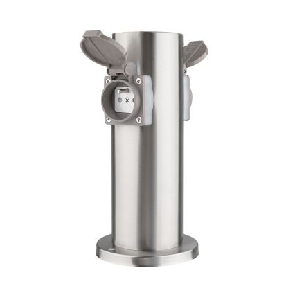Outdoor socket column 2Z 230V IP44 matte chrome round