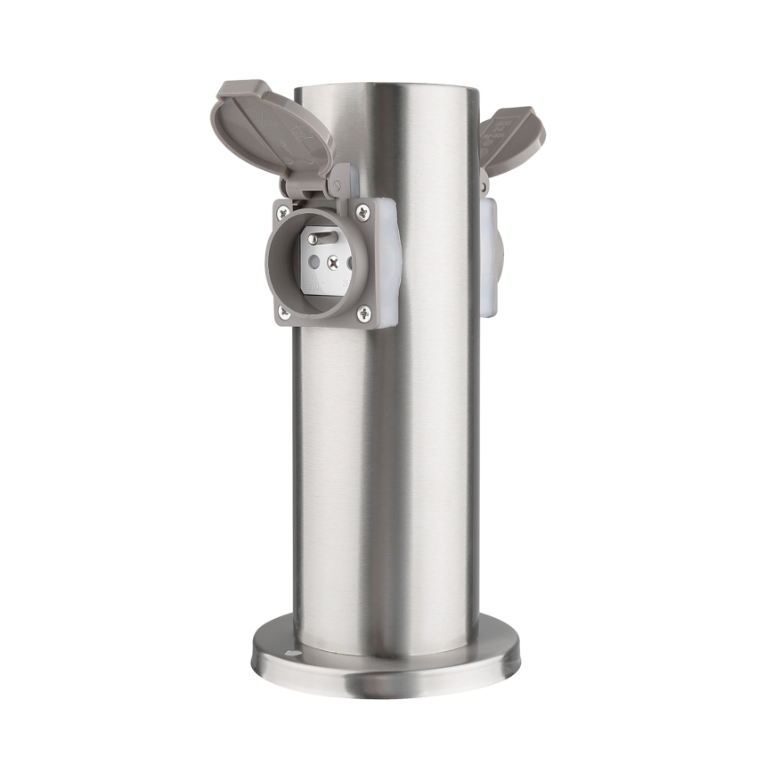 Outdoor socket column 2Z 230V IP44 matte chrome round