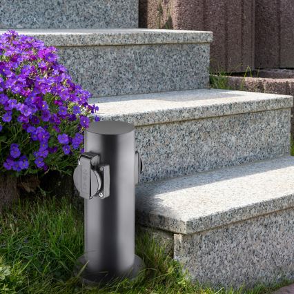 Outdoor socket column 2Z 230V IP44 black round