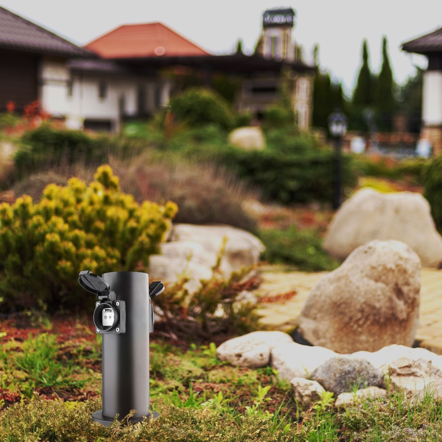 Outdoor socket column 2Z 230V IP44 black round