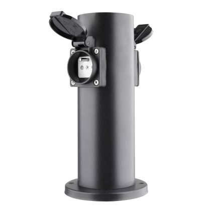 Outdoor socket column 2Z 230V IP44 black round
