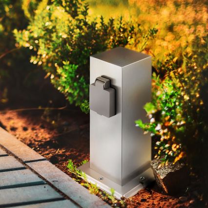 Outdoor socket column 2Z 230V IP44 matte chrome angular