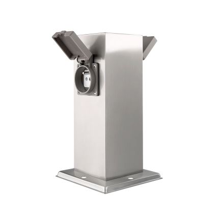 Outdoor socket column 2Z 230V IP44 matte chrome angular