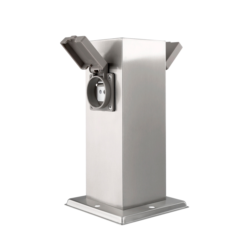 Outdoor socket column 2Z 230V IP44 matte chrome angular