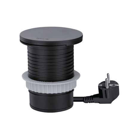 Built-in outlet with 10W wireless charging, 1x mains socket + USB-A & USB-C, black