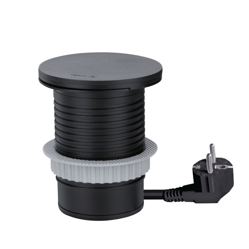 Built-in outlet with 10W wireless charging, 1x mains socket + USB-A & USB-C, black