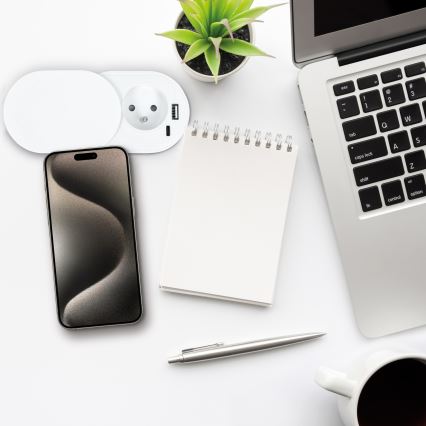 Flush-mounted outlet 20 W, 1 socket + USB-A & USB-C, white