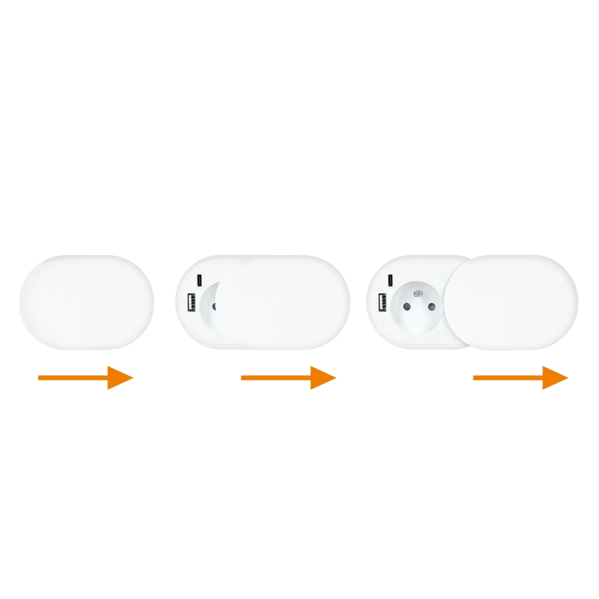 Flush-mounted outlet 20 W, 1 socket + USB-A & USB-C, white