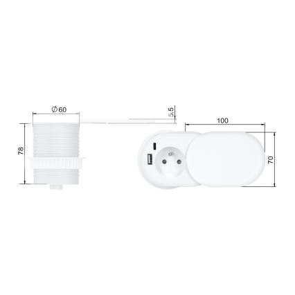 Flush-mounted outlet 20 W, 1 socket + USB-A & USB-C, white