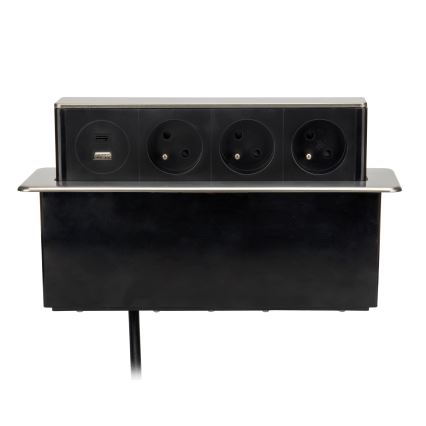 Desk-mounted power column for tabletops — 3×230 V sockets + USB-A + USB-C