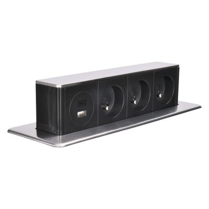 Desk-mounted power column for tabletops — 3×230 V sockets + USB-A + USB-C