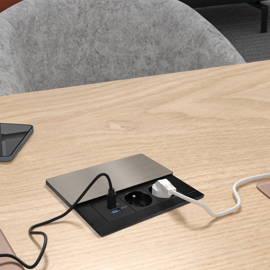 Built-in 65W power outlet with 2 AC sockets + USB-A + USB-C