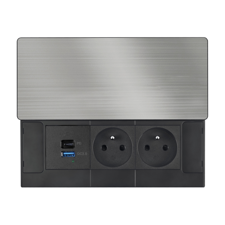 Built-in 65W power outlet with 2 AC sockets + USB-A + USB-C
