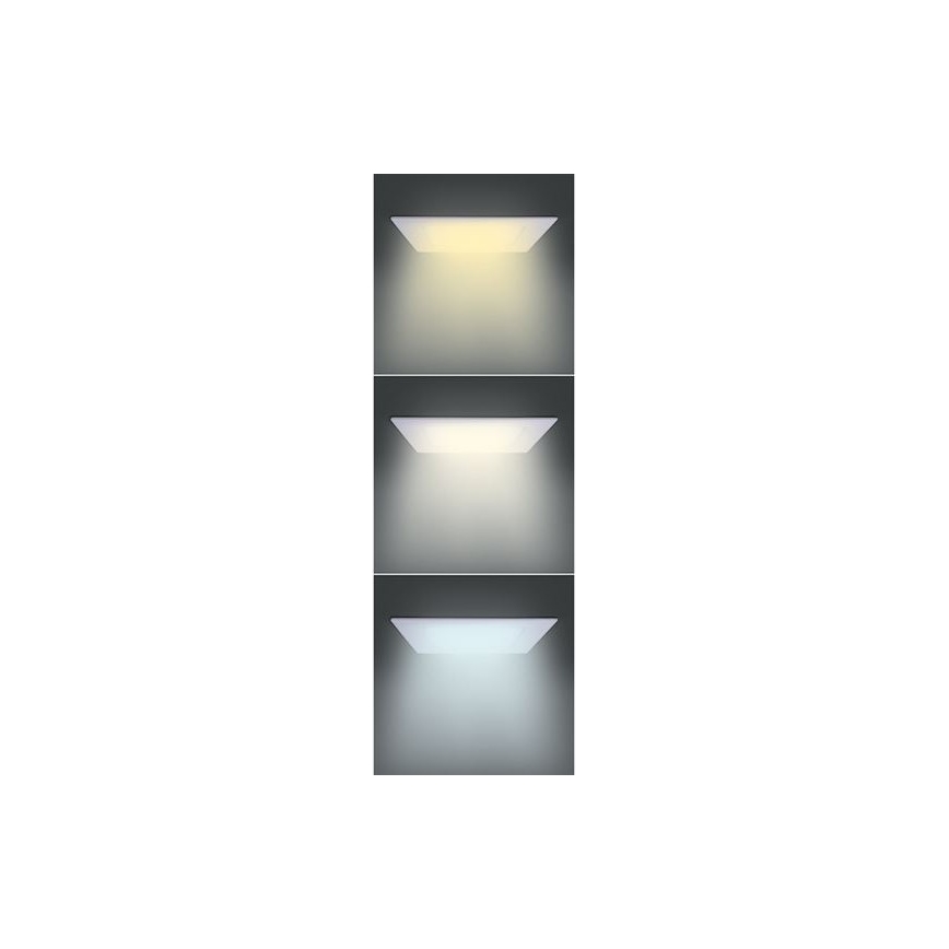 LED recessed ceiling light, 24W, 230V, 3000/4000/6000K, 30x30 cm, white