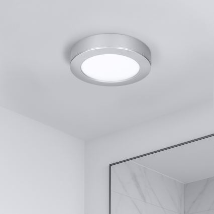 2-in-1 LED surface/recessed panel, 12W, 230V, selectable CCT (3000/4000/6000K), Ø17 cm, IP54, silver