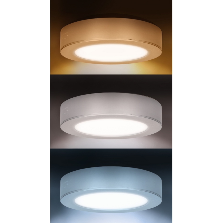2-in-1 LED surface/recessed panel, 12W, 230V, selectable CCT (3000/4000/6000K), Ø17 cm, IP54, silver