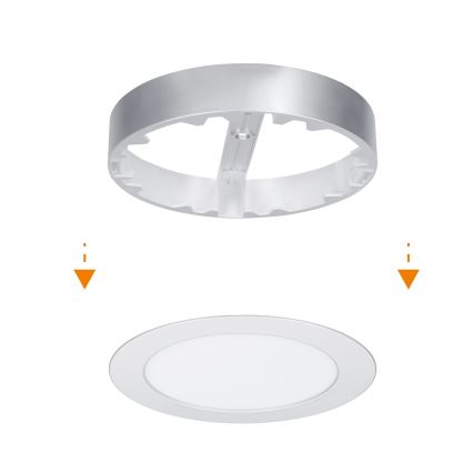2-in-1 LED surface/recessed panel, 12W, 230V, selectable CCT (3000/4000/6000K), Ø17 cm, IP54, silver