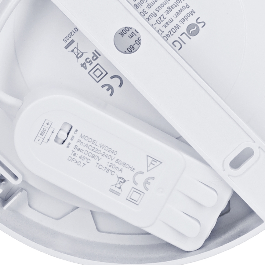 2-in-1 LED surface/recessed panel, 12W, 230V, selectable CCT (3000/4000/6000K), Ø17 cm, IP54, silver