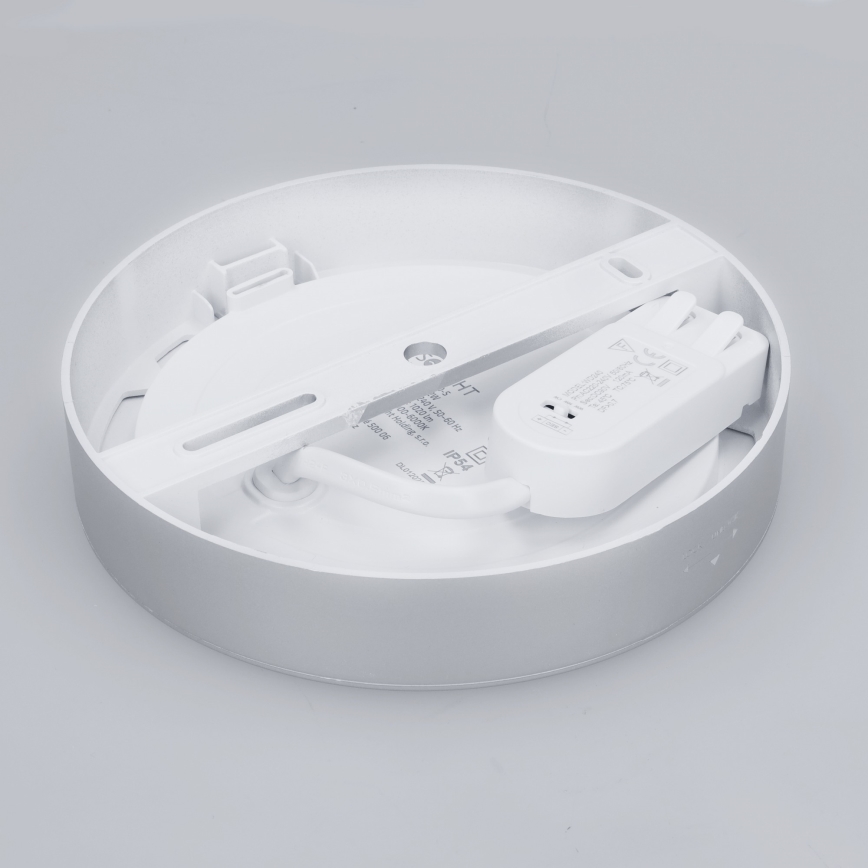 2-in-1 LED surface/recessed panel, 12W, 230V, selectable CCT (3000/4000/6000K), Ø17 cm, IP54, silver