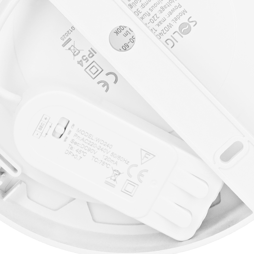 LED 2-in-1 surface-mounted/recessed panel, 12W/230V, selectable 3000/4000/6000K, Ø17cm, IP54, white