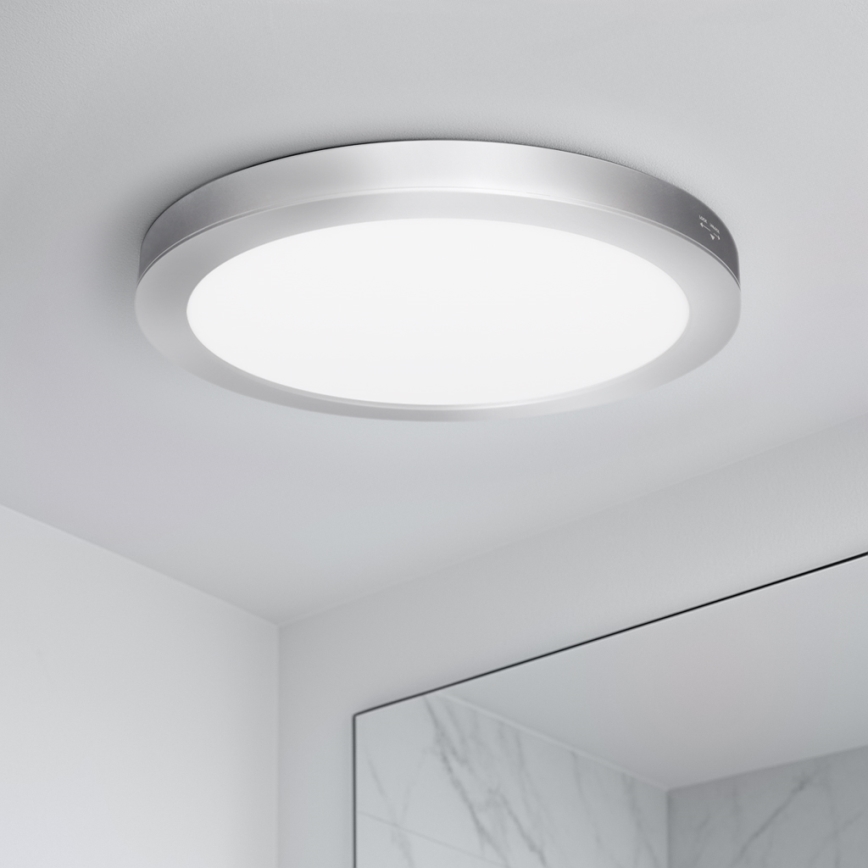 LED 2-in-1 Surface-mounted/Recessed Panel 24W/230V 3000/4000/6000K Ø 30 cm IP54 Silver