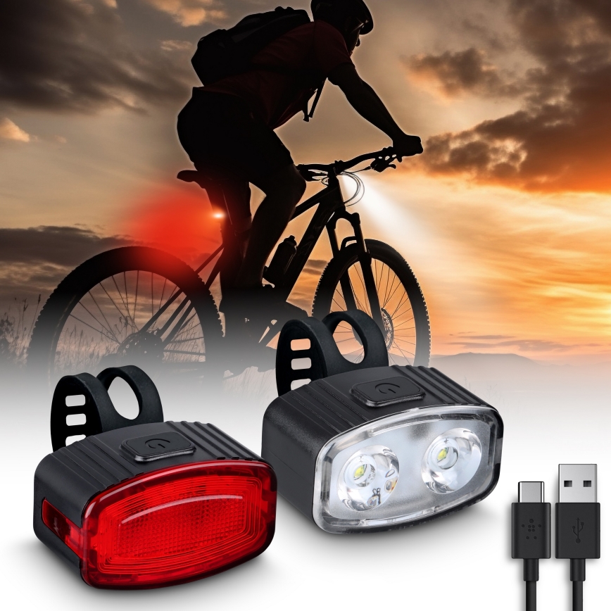 SET 2x LED Dimmable rechargeable bicycle light 350 mAh IP44 red/white
