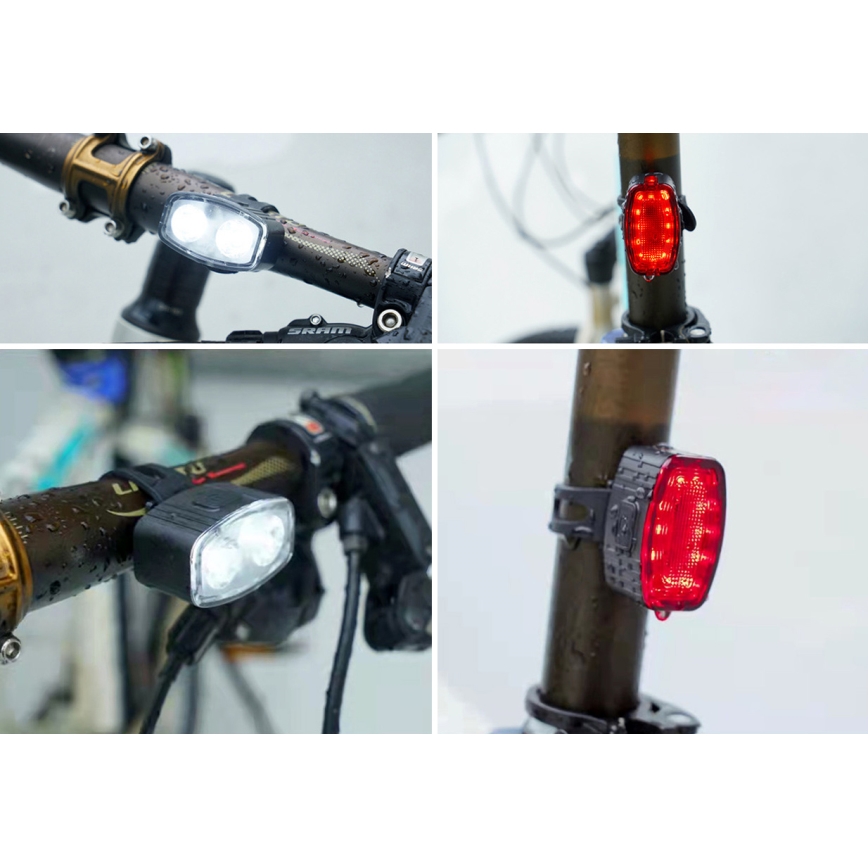 SET 2x LED Dimmable rechargeable bicycle light 350 mAh IP44 red/white