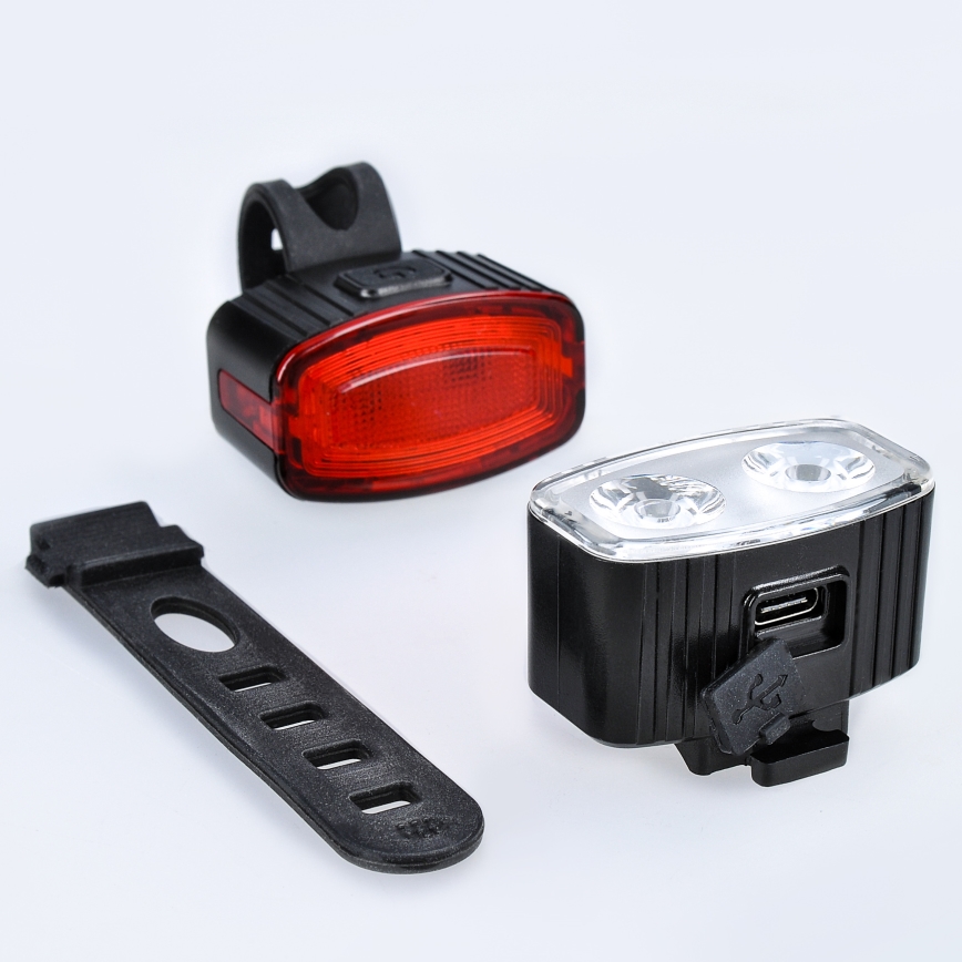 SET 2x LED Dimmable rechargeable bicycle light 350 mAh IP44 red/white