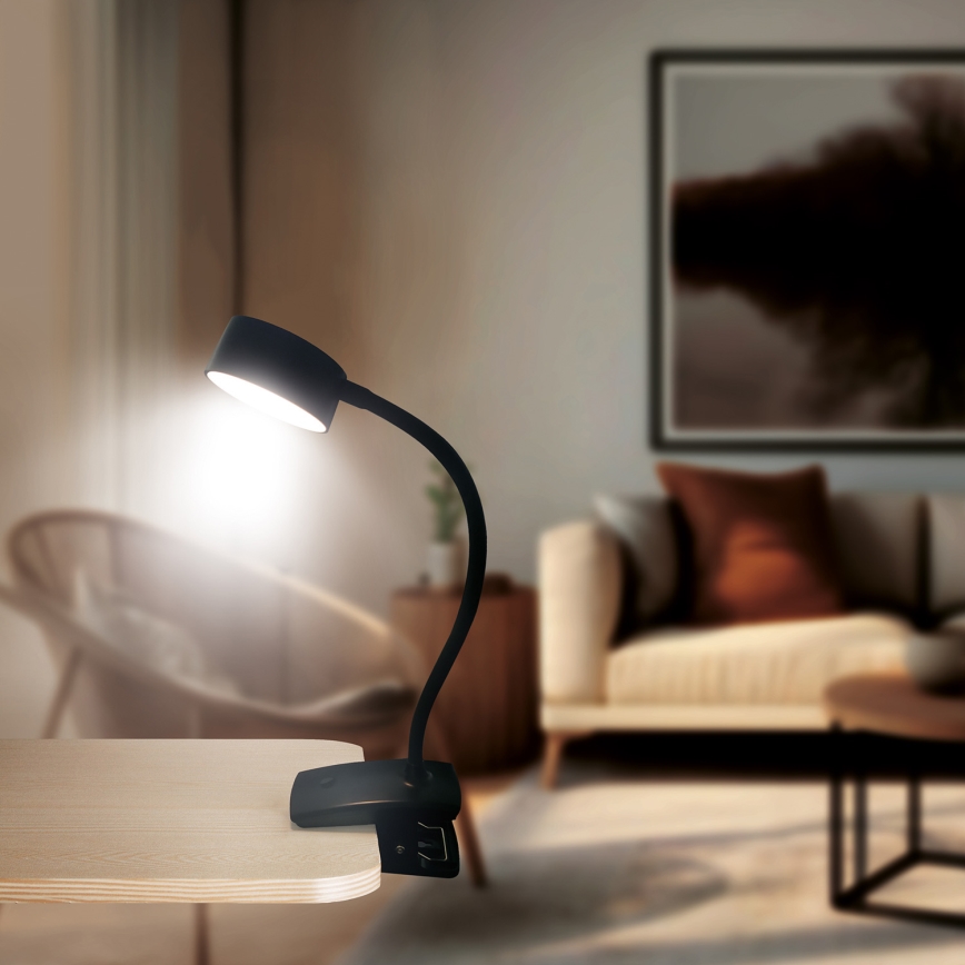 LED Dimmable flexible rechargeable table lamp with clip LED/2W/1800 mAh 3000/4000/6500K black