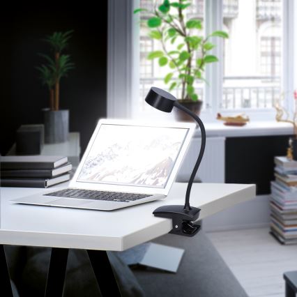 LED Dimmable flexible rechargeable table lamp with clip LED/2W/1800 mAh 3000/4000/6500K black