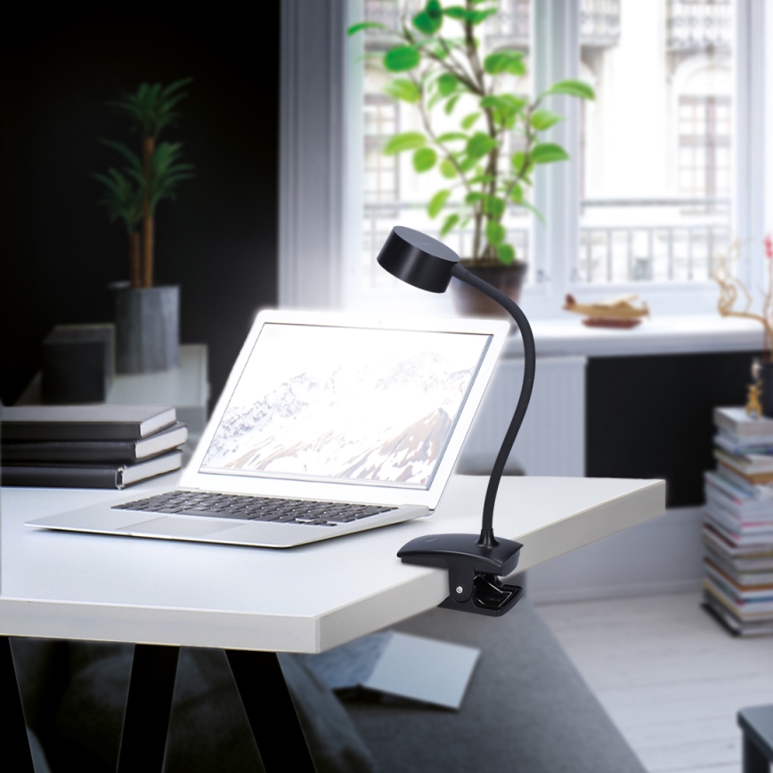 LED Dimmable flexible rechargeable table lamp with clip LED/2W/1800 mAh 3000/4000/6500K black