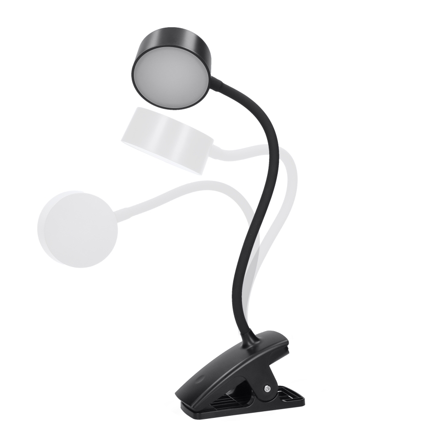 LED Dimmable flexible rechargeable table lamp with clip LED/2W/1800 mAh 3000/4000/6500K black