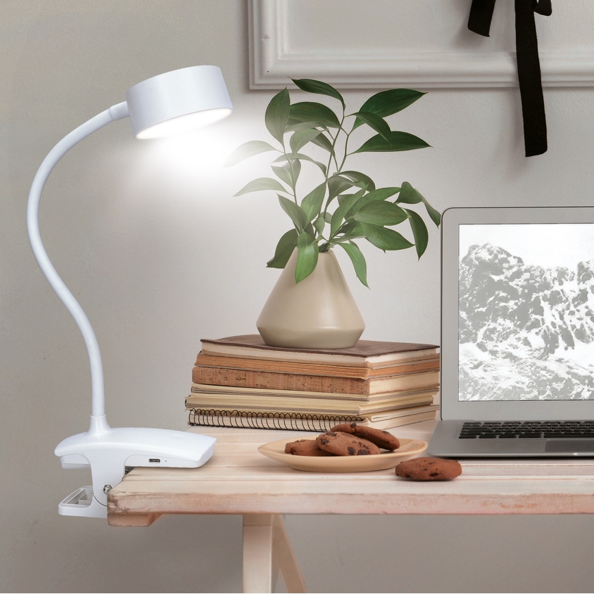 LED Dimmable flexible rechargeable table lamp with clip LED/2W/1800 mAh 3000/4000/6500K white